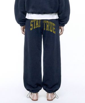 아치 스테이 스트링 원턱 와이드 팬츠 - 네이비