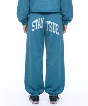 아치 스테이 화이트 스트링 원턱 와이드 팬츠 - 피콕그린