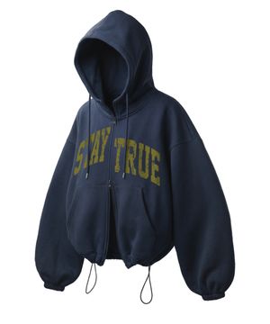 아치 스테이 스트링 오버핏 투웨이 후드 집업 - 네이비