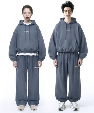 [set] 스몰 슬로우 앤드 소프트 스트링 오버핏 후드 + 원턱 와이드 팬츠 - 블루그레이