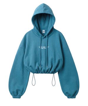 스몰 슬로우 앤드 소프트 스트링 오버핏 크롭 후드 - 피콕그린