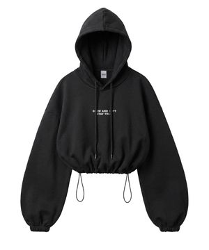 스몰 슬로우 앤드 소프트 스트링 오버핏 크롭 후드 - 블랙