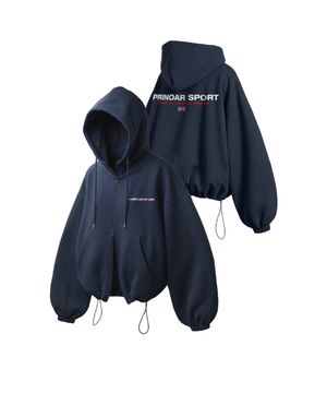 스포츠 스트링 오버핏 투웨이 후드 집업 - 네이비