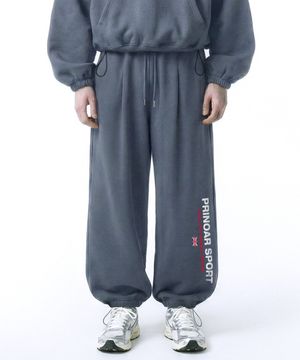 스포츠 스트링 원턱 와이드 팬츠 - 블루그레이