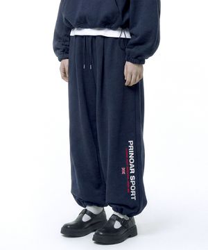 스포츠 스트링 원턱 와이드 팬츠 - 네이비