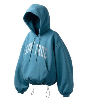 아치 스테이 화이트 스트링 오버핏 후드 - 피콕그린