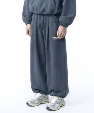 스테이트먼트 스트링 원턱 와이드 팬츠 - 블루그레이
