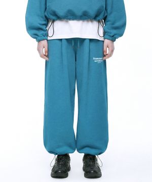 스테이트먼트 스트링 원턱 와이드 팬츠 - 피콕그린