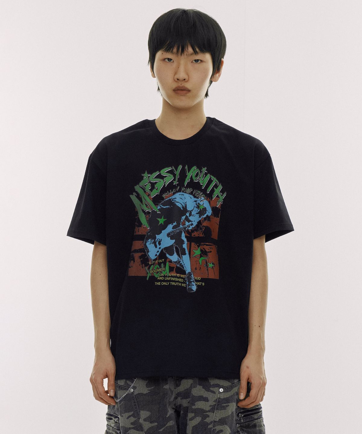 디파이클럽로버스(DEFYCLUBROBBERS) Messy Youth 반팔 티셔츠 (블랙)