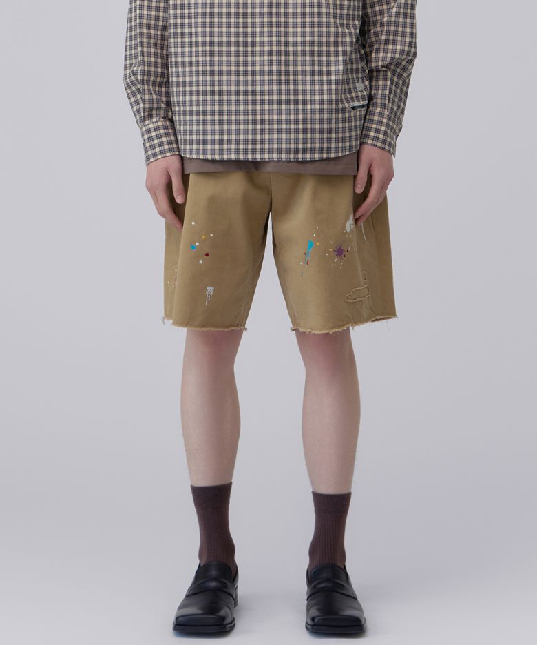 Worked Paint Repair Shorts_Camel