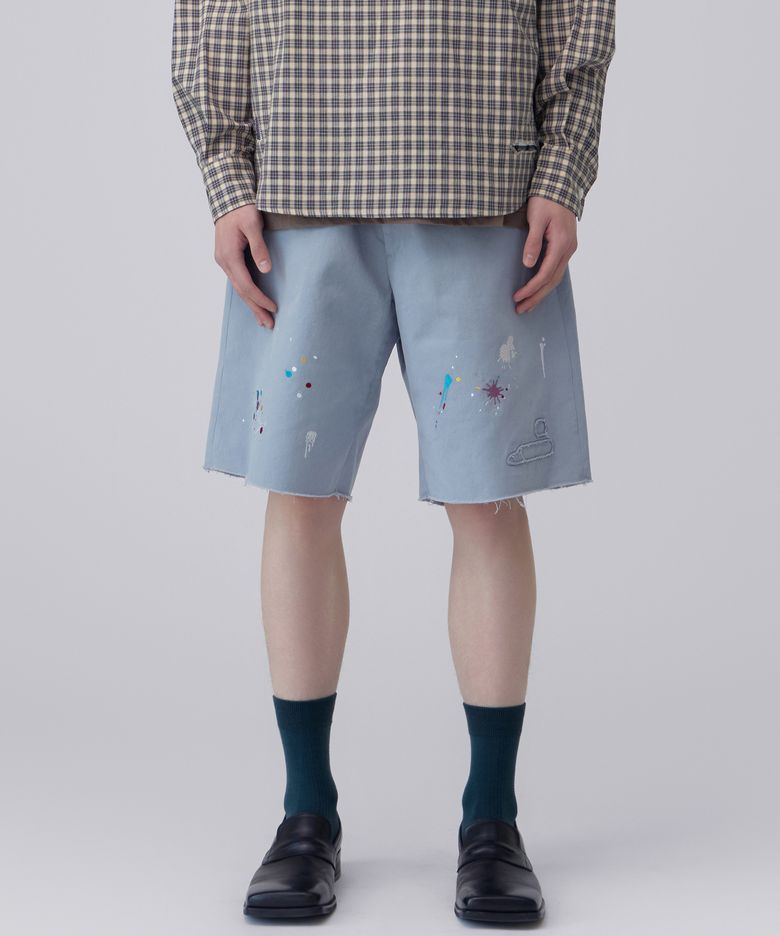 Worked Paint Repair Shorts_Sky Blue