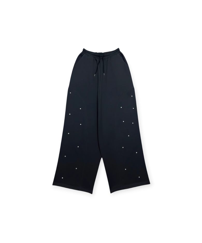 Crystal Stud Curve Wide Pants (Black)