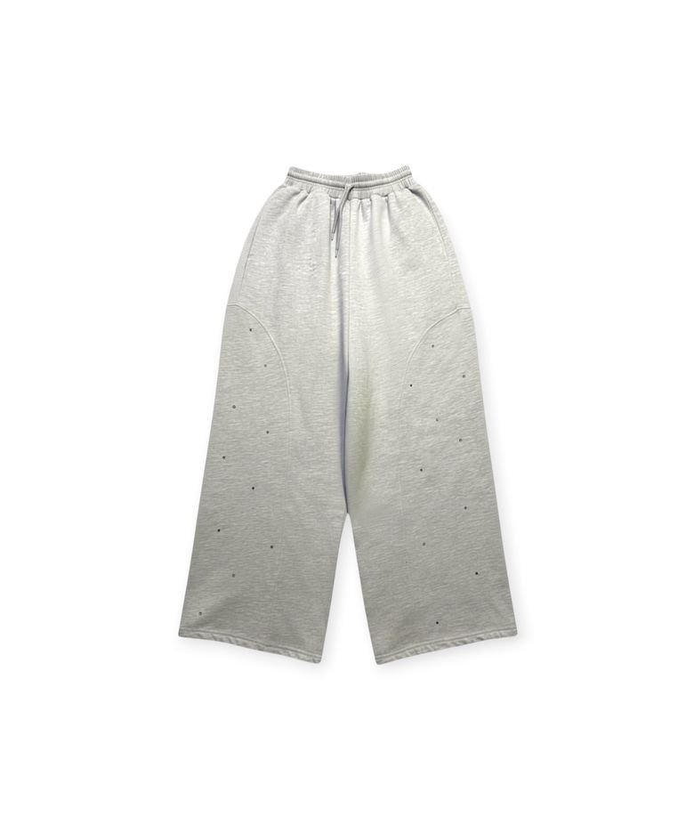 Crystal Stud Curve Wide Pants (Melange Gray)