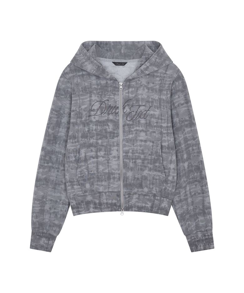 Hotfix Tie Dye Zip-Up Hoodie Charcoal