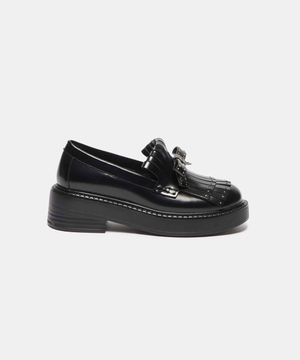 Ribbon fringe loafer(black)_DG1DS26014BLK