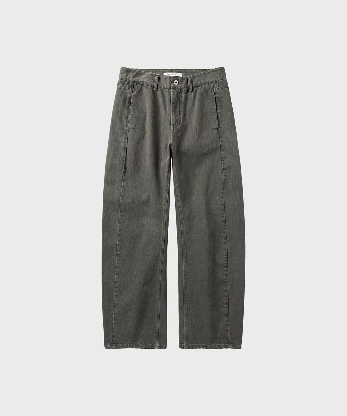 넌블랭크(NONBLANK) 가먼트 다잉 커브드 데님 팬츠_KHAKI