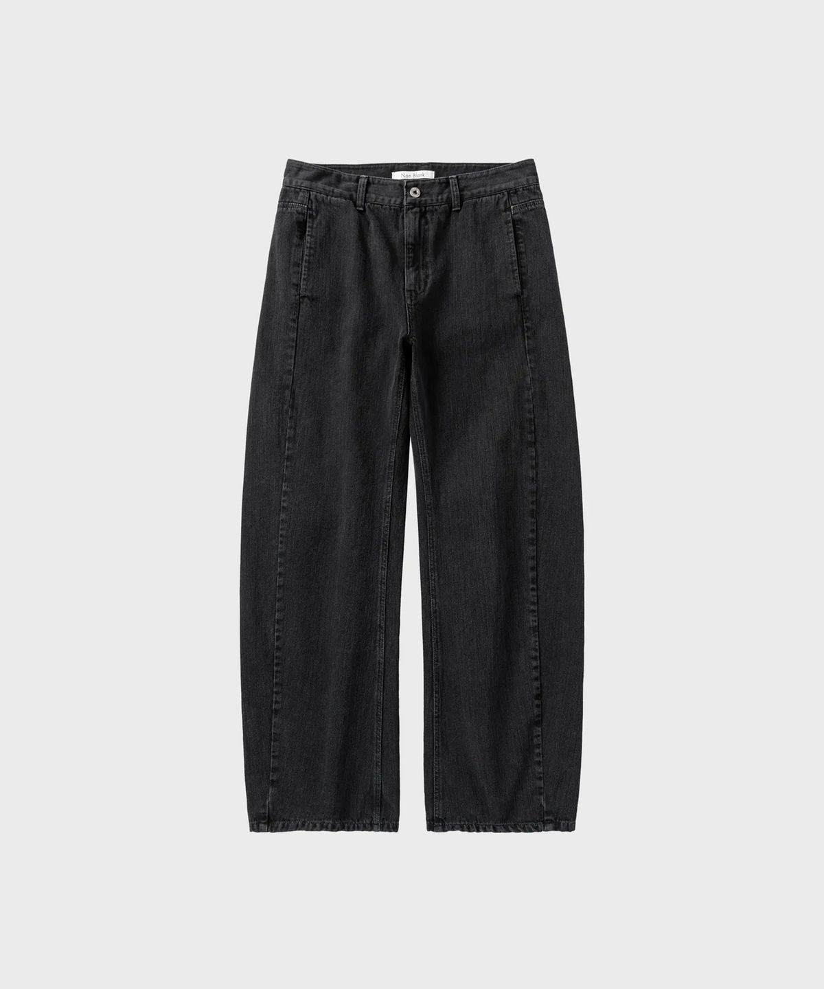 넌블랭크(NONBLANK) 가먼트 다잉 커브드 데님 팬츠_DARK GREY
