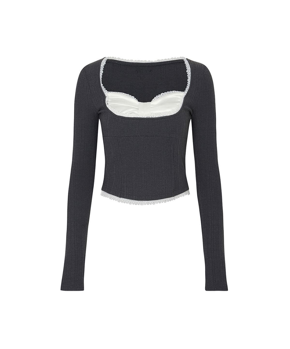 페인오어플레져(PAINORPLEASURE) DAISY RIBBON TOP charcoal