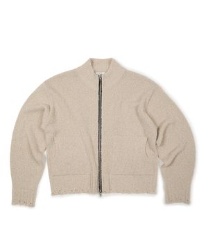 DAMAGED CROP NET KNIT ZIP UP (IVORY)