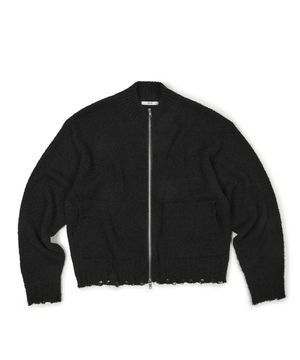 DAMAGED CROP NET KNIT ZIP UP (BLACK)