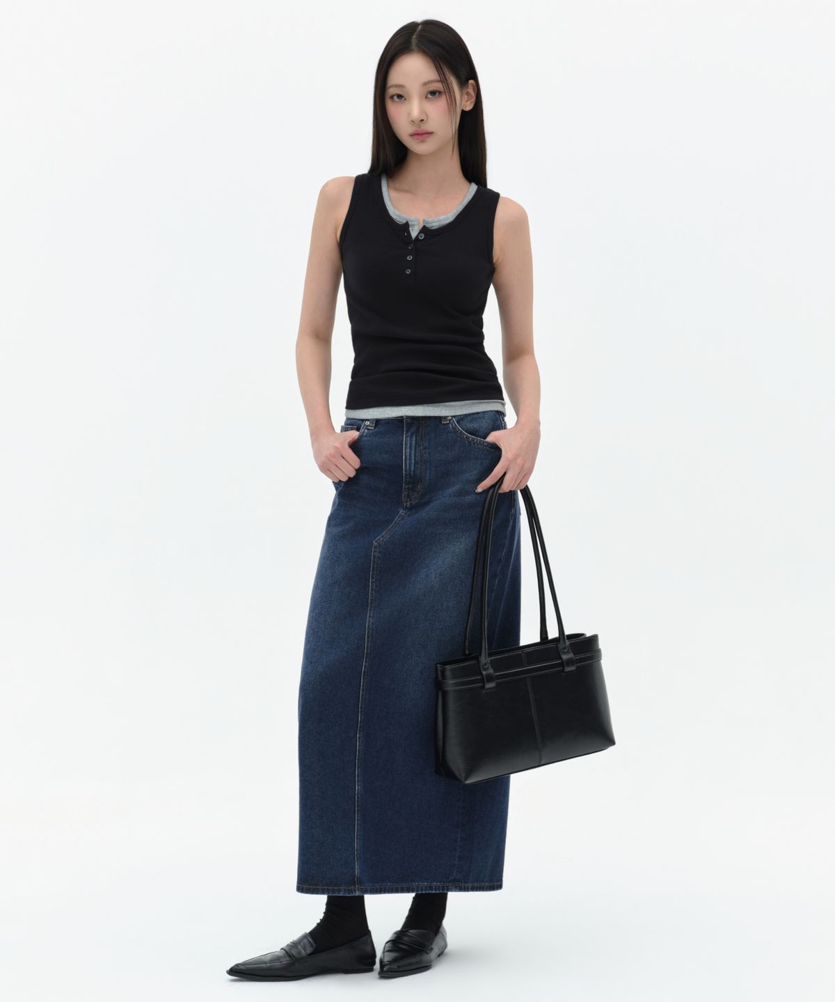 무신사 스탠다드 우먼(MUSINSA STANDARD WOMAN) 우먼즈 데님 맥시 스커트 [다크 블루]