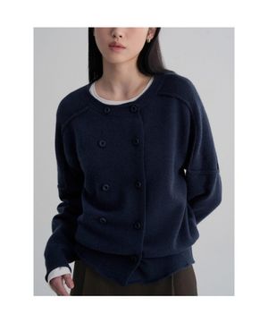 더블 버튼 카디건 (솔리드)  네이비