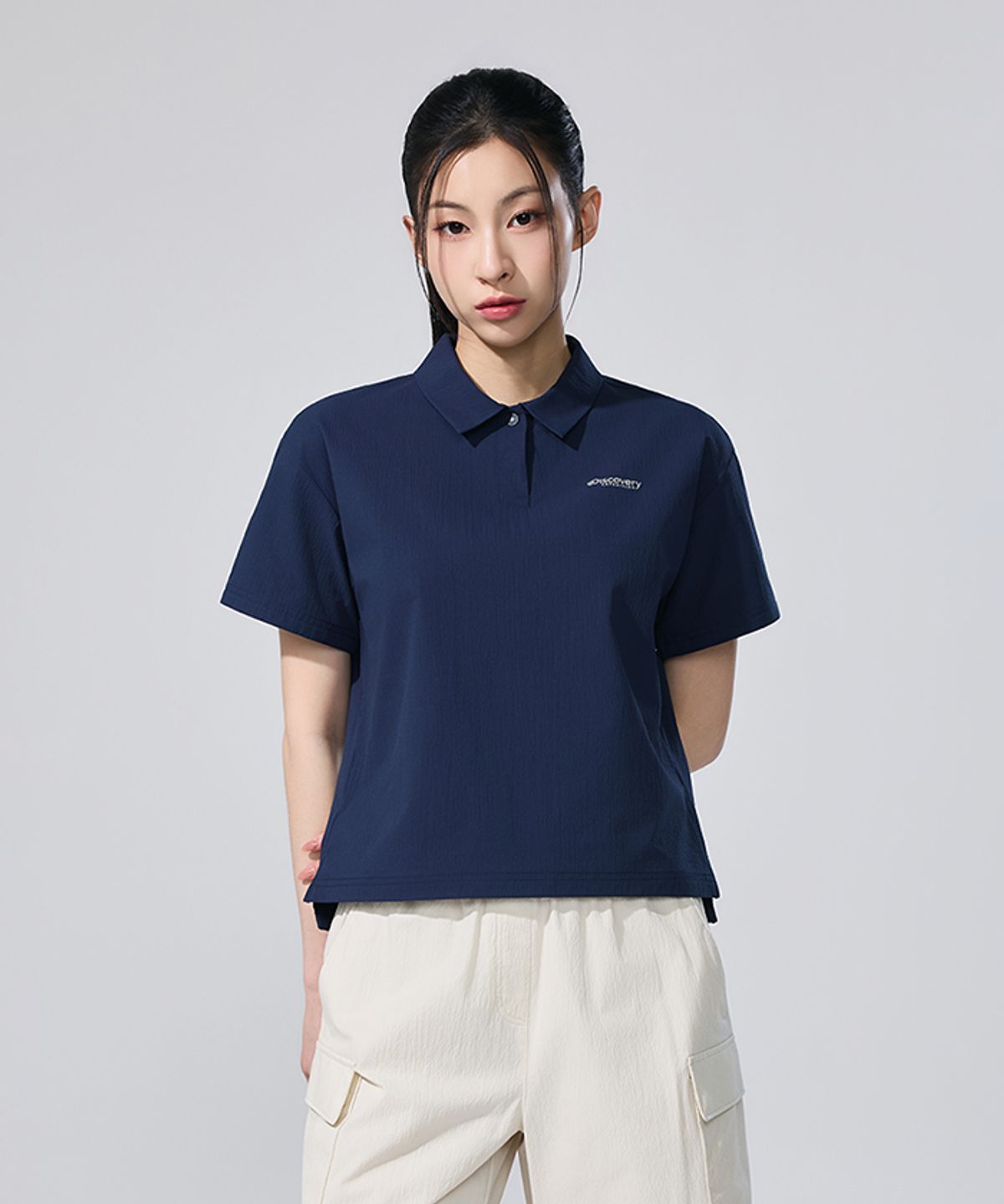 디스커버리 익스페디션(DISCOVERY EXPEDITION) 여성 시어서커 우븐 카라티 (D/NAVY)