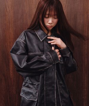 WASHED LEATHER FIELD JACKET_BLACK