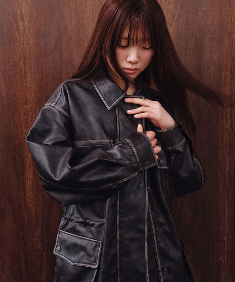 WASHED LEATHER FIELD JACKET_BLACK
