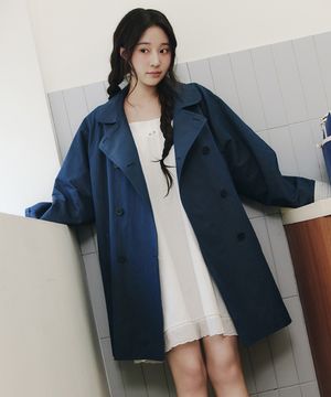 ROUND COLLAR HALF TRENCH COAT_NAVY
