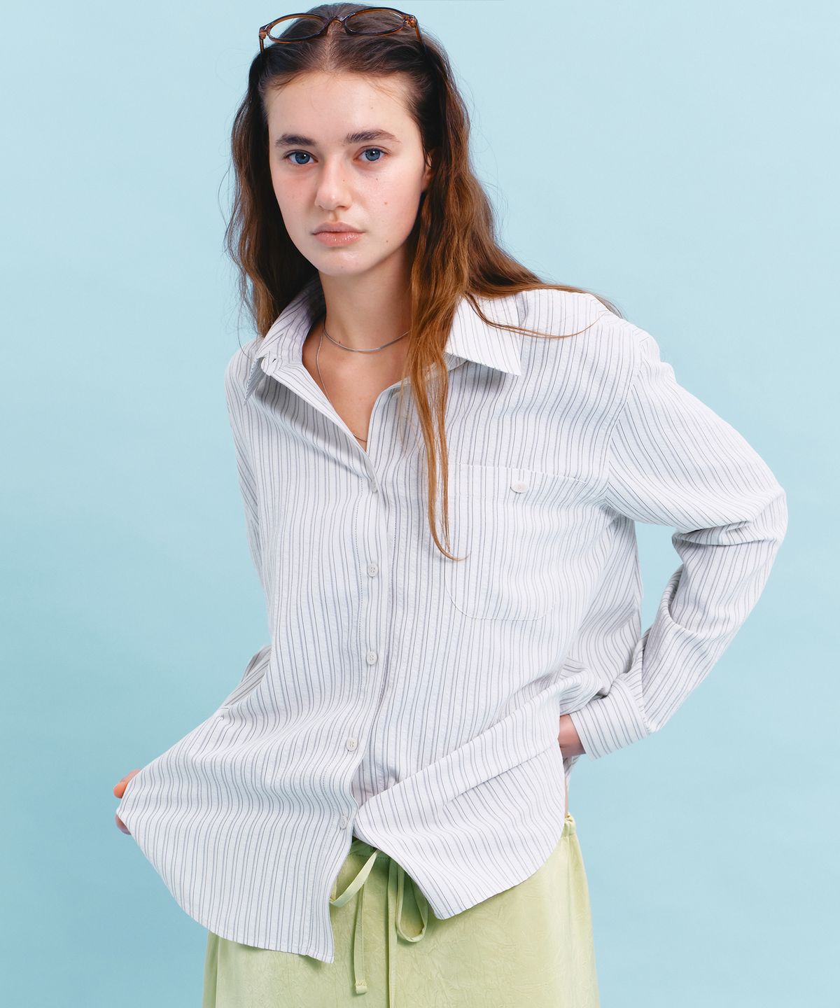 마가린핑거스(MARGARIN FINGERS) STRIPE OVERSIZED SHIRT (IVORY)