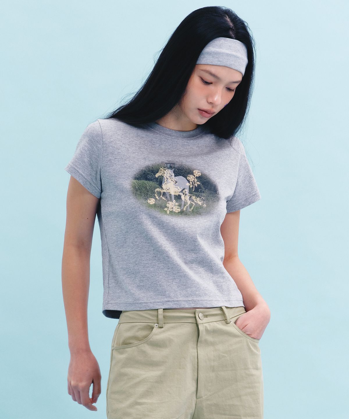 마가린핑거스(MARGARIN FINGERS) ROSE PONY T-SHIRT (MELANGE)