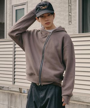 사선 투웨이 크롭 후드 집업 [빈티지 브라운]