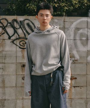핑거 홀 후드 롱 슬리브 [멜란지 그레이]