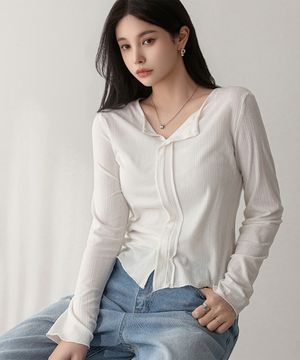 레이온 혼방 골지 트임 티 112852