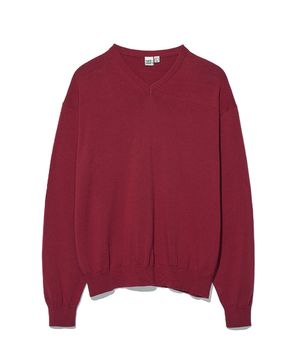 V 넥 니트 스웨터 레드