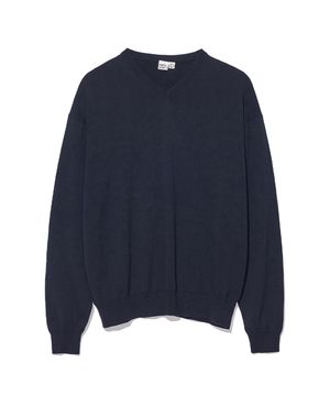 V 넥 니트 스웨터 네이비