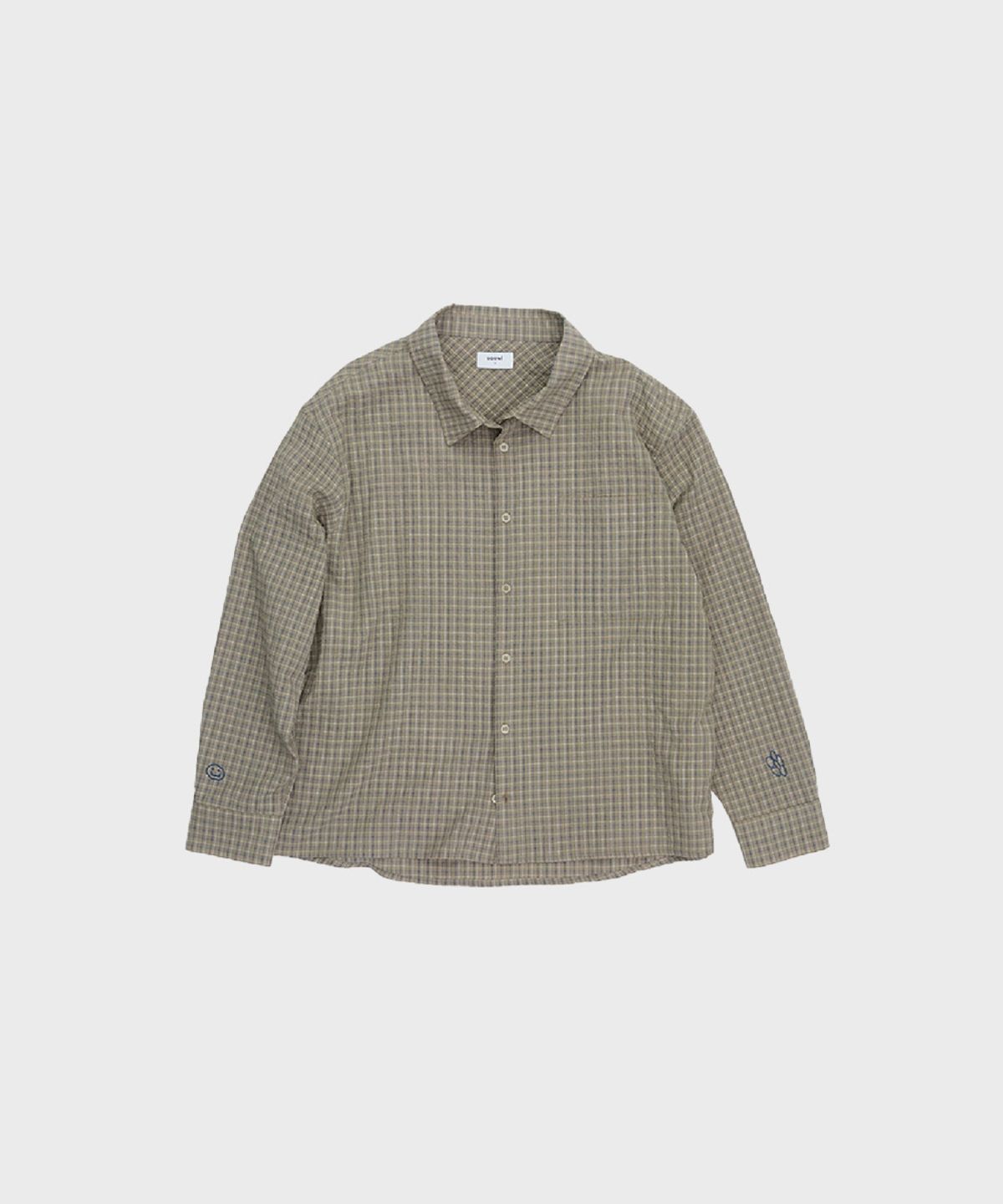 오울(OOOWL) LIGHT CHECK SHIRTS LOVE FLOWER KHAKI