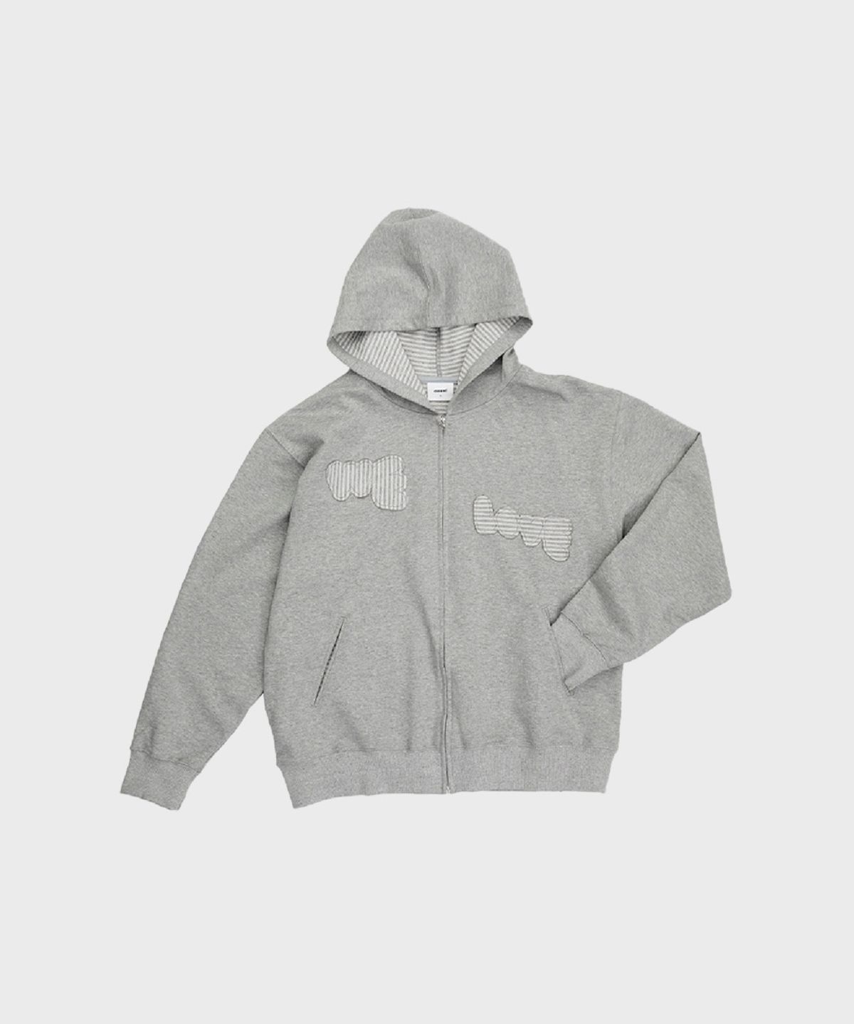 오울(OOOWL) APPLIQUE HOOD ZIP UP WE LOVE MELANGE GREY