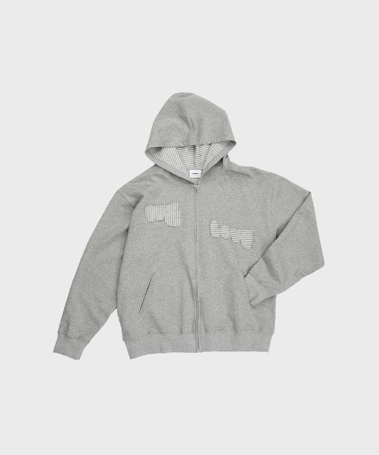APPLIQUE HOOD ZIP UP WE LOVE MELANGE GREY
