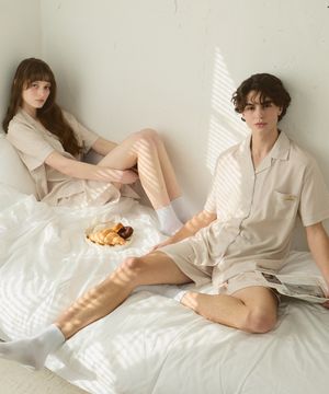 [2pack] (uni) 그레이그 반팔 카라 잠옷 세트