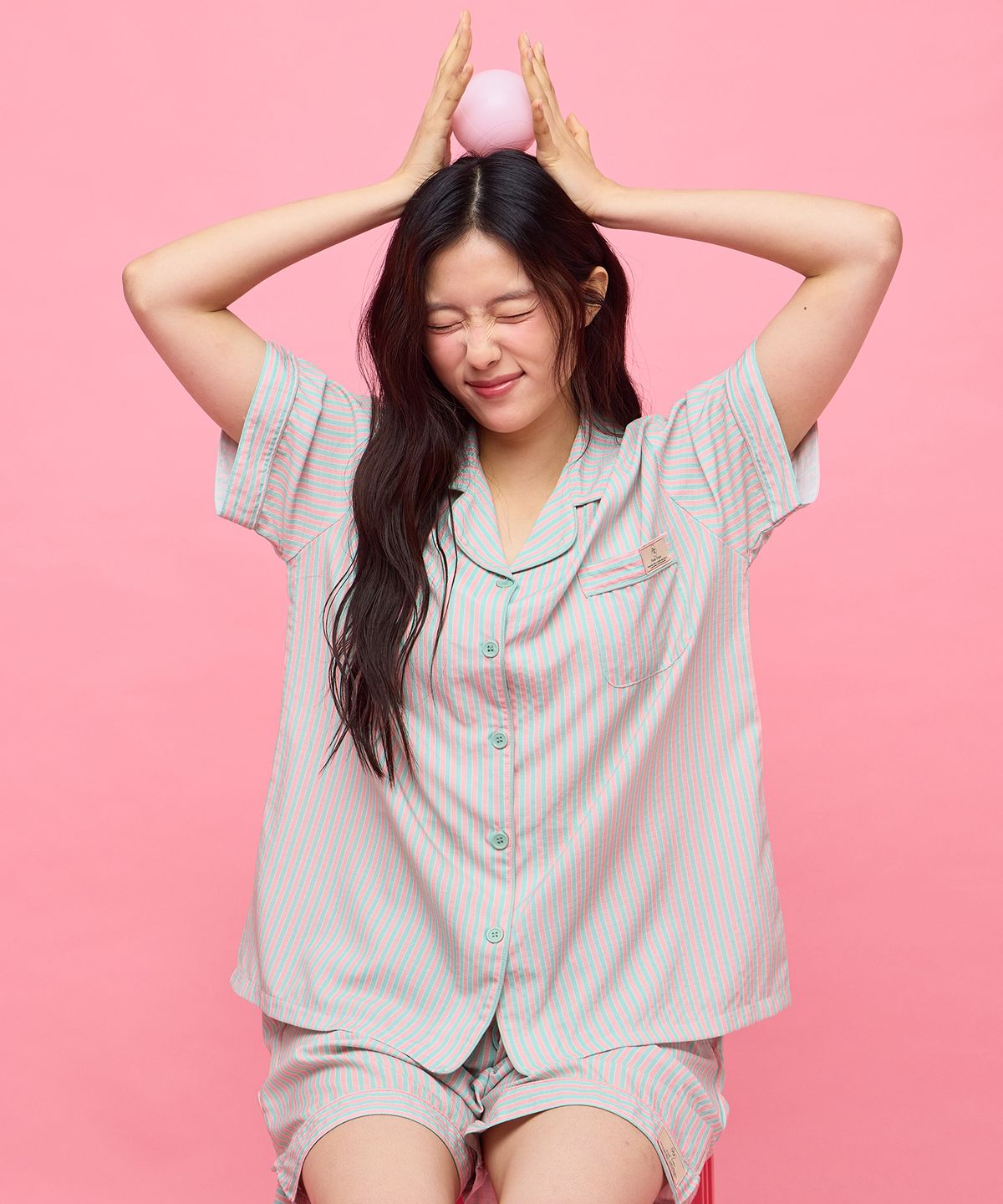 핑크존(PINKZONE) (uni) 오팔 반팔 카라 잠옷 세트