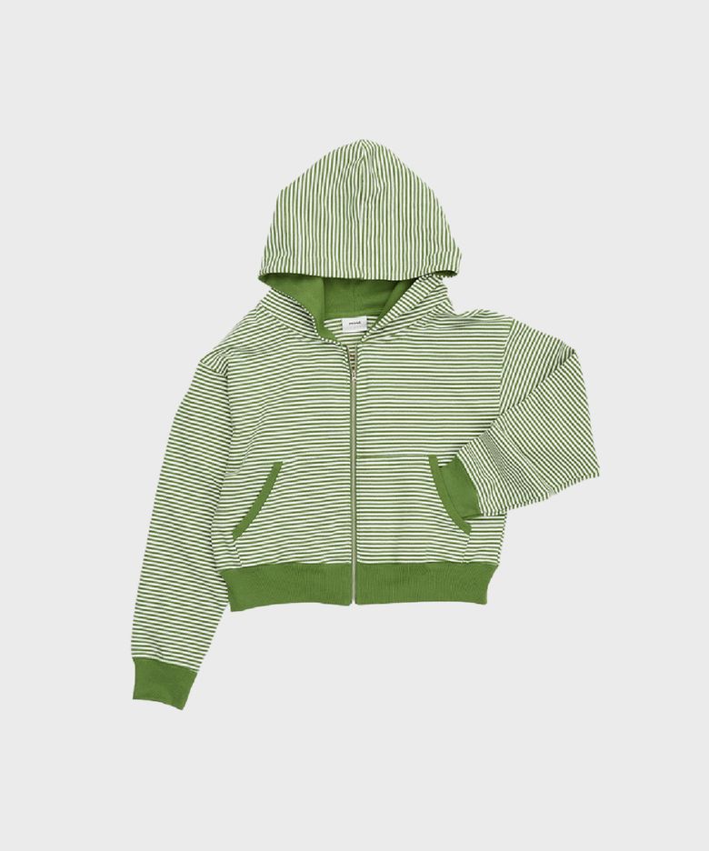 STRIPE HOOD ZIP UP HEART GREEN