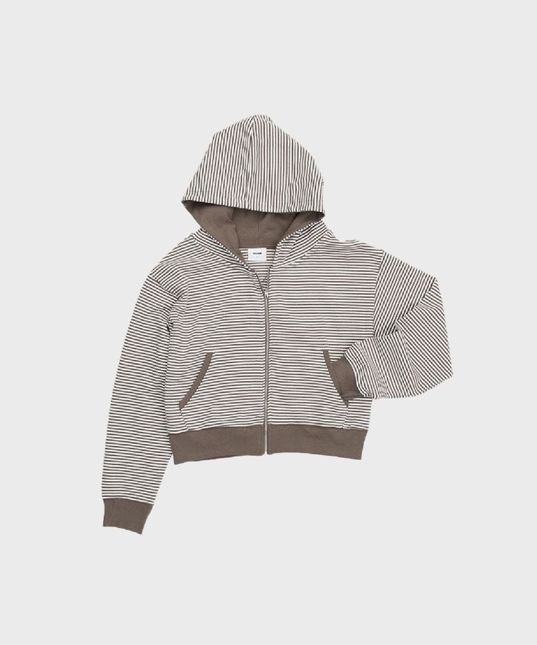 STRIPE HOOD ZIP UP HEART BROWN