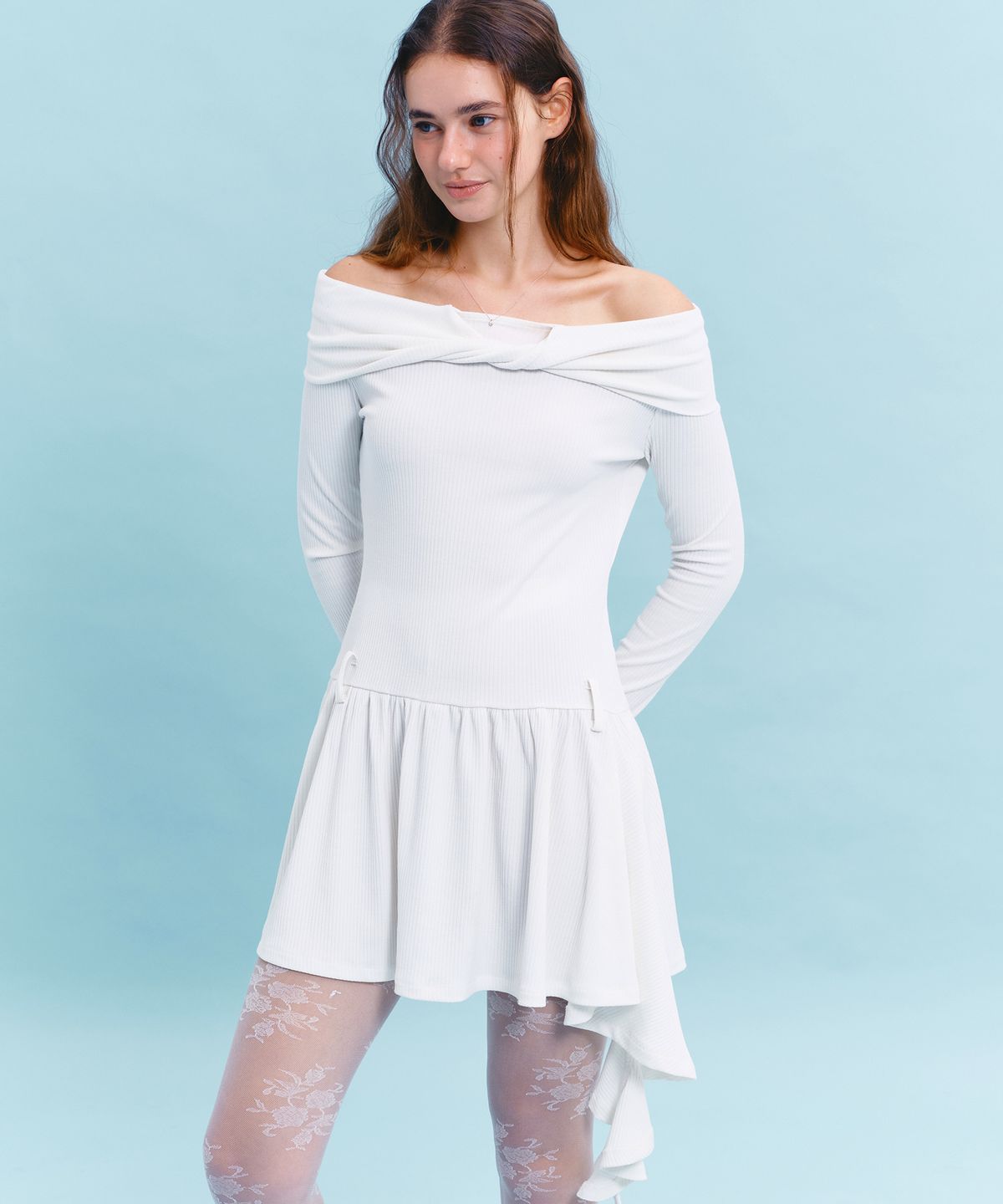마가린핑거스(MARGARIN FINGERS) OFF SHOULDER RUFFLE DRESS (CREAM)