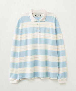 아페로 스트라이프 피케 롱 슬리브 스카이 블루