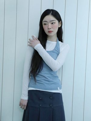 스트라이프 홀터넥 레이어드 티셔츠(블루)