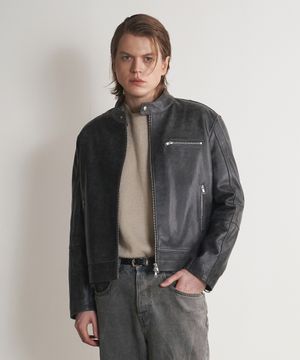 [리얼레더] 카우하이드 워시드 미니멀 레더 자켓