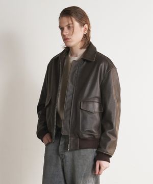 [리얼레더] 카우하이드 A-2 클래식 더블 포켓 블루종 (브라운)