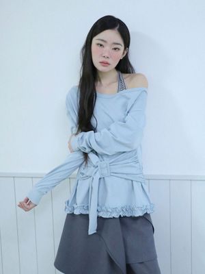 버클 오프숄더 티셔츠(블루)